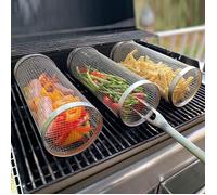 Grille de Barbecue Panier De BBQ en Acier Inox Panier À Légumes pour Grillades en Plein Air Paniers À Griller Cylindrique 20cm 1pcs