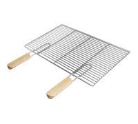 Grille de Barbecue Rectangulaire 54x34 cm Acier Inoxydable Double Poignées Bois Solide Antirouille Portable Maison Camping Grillades