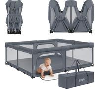 Parc Lionelo Florence XL Easy Fold, pliable sans montage, aire de jeu XXL, 2 entrées à fermeture éclair, côtés en filet, sac de transport inclus, gris