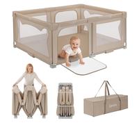 Parc pour enfants LIONELO Florence Easy Fold 151 x 185 cm, filet respirant, sûr, portable, pliable, 2 entrées, sac de transport - Beige