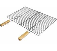 Grille de cuisson carrée en acier inoxydable - 67 x 40 cm - Antirouille et robuste avec poignée en bois amovible - Pour cheminée Buschbeck, barbecue à gaz, brasero, panier à feu et accessoires de