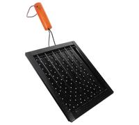 Grille de Cuisson Portable pour Poisson, Poignée en Bois, Acier Inoxydable | Plaque Perforée Noire, Usage Feu de Camp et Cuisson au Four, Prise Sûre, Limite les Brûlures