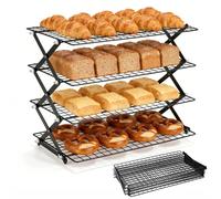 Grille de refroidissement pour produits de boulangerie - Grille pour pain et gâteaux - 4 niveaux - Pliable - Fer - Noir