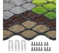 Grille de sol de gravier de 5,1 cm d'épaisseur, 3 x 10 m, tapis de base pour allée, pavés, jardin avec 15 piquets (noir, 10 x 3 m)