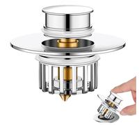 Grille de vidange pour lavabo, bouchon de vidange 3-en-1 à ressort pour baignoire avec panier filtrant en acier inoxydable, bouchon de vidange pour lavabos de 37 à 50 mm, mécanisme à bille en laiton,