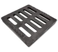 Grille d'égout en fonte, dimensions 226 x 226 mm e charge B125, couleur noire