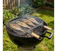 Grille double rectangulaire pour barbecue en acier chromé avec poignée en bambou Somagic 51 x 38 cm