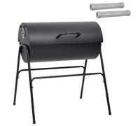 Grille en forme de tonneau avec 2 grilles en métal noir | Acier inoxydable, zone de cuisson 0,26 m², portable pour camping et pique-nique