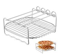 Grille pour Air Fryer Carrée en Acier Inoxydable, Double Couche, Argenté | Accessoire Multifonction, Support à Brochettes, Surface Lisse et Solide, pour Four et Cuisson Vapeur