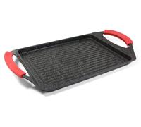 Grille rectangulaire, compatible avec toutes les sources de chaleur, y compris l'induction, zone de cuisson 26 x 20 cm, en aluminium, de couleur noire, dimensions 35 x 22 cm