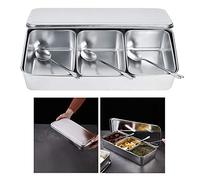 Grille Triple en Acier Inoxydable, Pot à Assaisonnement avec Cuillères et | Ensemble de récipients à épices détachables, boîte à condiments en métal de qualité alimentaire avec couvercle, pour le