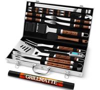 Grilliance 26pcs Kit d'accessoires pour Barbecue Professionnel, Ensemble d'ustensiles de Barbecue en Acier Inoxydable pour Cadeau Homme，Outil de Barbecue Set avec Boîtier en Aluminium Marron