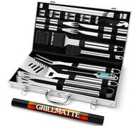 Grilliance 26pcs Kit d'accessoires pour Barbecue Professionnel, Ensemble d'ustensiles de Barbecue en Acier Inoxydable pour Cadeau Homme，Outil de Barbecue Set avec Boîtier en Aluminium argenté