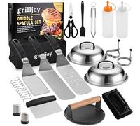 grilljoy Set Smash Burger 28 Pièces Plancha Cadeau Homme | Spatule, Presse à Burger, Ustensiles BBQ, Extérieur, Camping, Teppanyaki, Noël, Anniversaire, Grillade