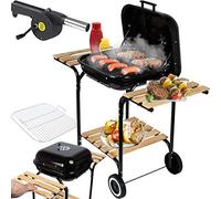 GrillMaster Barbecue au charbon EmaBend GM3000 + Souffleur, Jardin, Charbon, Avec Roulettes, Étagères En Bois