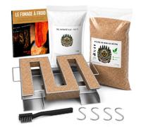 GRILL'N CHIPS® Générateur/Serpentin de Fumée Froide Fumoir + Sciure 1,2 Kg | Sel Nitrité 1 Kg + Bois de Hêtre 1,2 Kg. 4 Crochets + Brosse. Fumage à Froid. Jusqu'à 8-10h de Fumée. Guide PDF à Télécharger