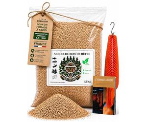 Grill'n Chips® Sciure de Hêtre pour Fumoir 1,5 Kg - Bois de Fumage à Froid. | 100% Naturels. Idéal pour Poisson, Viande, Fromage. Granulométrie 0,5-1 mm. Conditionnée en France. Guide PDF à Télécharger