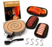 GRILL'N CHIPS® Serpentin/Générateur Fumée Froide Fumoir - Acier Inoxydable | 4 Crochets + Brosse. Jusqu'à 8-10h de Fumée. Fumage à Froid : Poisson, Viande, Fromage, Charcuterie. Guide PDF à Télécharger