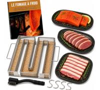 GRILL'N CHIPS® Serpentin/Générateur Fumée Froide Fumoir - Acier Inoxydable | 4 Crochets + Brosse. Jusqu'à 8-10h de Fumée. Fumage à Froid : Poisson, Viande, Fromage, Charcuterie. Guide PDF à Télécharger