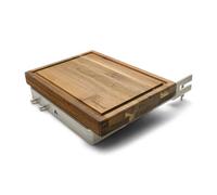 Grillrost.com Das Original Support de Planche pour Toutes Les plaques de Foyer de 3 à 12mm d'épaisseur | Bois d’Acacia et Acier Inoxydable - Made in Germany