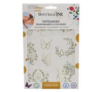 Grim'Tout - Tatouages Temporaires à Colorier avec les Feutres Adaptés - Cadeau Original pour Anniversaires, Loisirs Créatifs Pour Tous - Thème Motifs Floraux Bohème