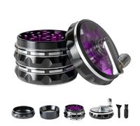 Grinder à herbes en métal transparent de 6,3 cm, grand moulin à épices en alliage d'aluminium avec poignée pliable, (noir/violet)