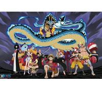 Grindstore One Piece The Crew Versus Kaido Maxi poster - Grande impression murale plastifiée, décoration murale, décoration de maison, bureau, salle de classe, idée cadeau, impression décorative 91,5