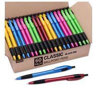 Gripped Slimster Retractable Ballpoint Pens, Black Medium Point (1.0mm), Soft Writing, Stationery Office School Supplies, Pack Of 60