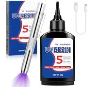 GRIRDDIV Colle Avec Lampe UV, 60g Colle UV avec Lampe Rechargeable, Durcissement Rapide en 5 Secondes, Adhésif Résine UV Professionnelle pour Soudure & Collage de Bijoux, Plastique, Verre