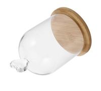 GRIRIW Cloche Verre Transparent avec Base Bambou Dôme pour Fleurs Séchées Bougies Parfumées et Décorations Écran Anti-poussière Élégant avec Poignée Coeur