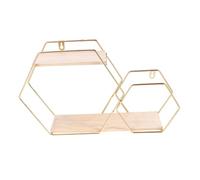 GRIRIW Étagère Murale Grosse Capacité de Rangement Hexagonale Double en Fer Doré Style Nordique Minimaliste et Installation Facile pour Décoration Intérieure
