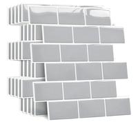 (Gris)10 Pièces Plus Épais Credence Adhesive Pour Cuisine Salle De Bain, Faux Carrelage Adhesif Mural Blanc Credence Cuisine Adhesive, Imperméable Metro 3d Dalle Pvc Adhesive Murale