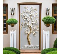 Gris Autocollant Porte arbre en relief floral Stickers de Porte 73x204 cm PVC Auto-Adhésif Imperméable Trompe L'oeil Papier Peint Muraux pour Cuisine Chambre Salle de Bain Decor