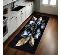 Gris Foncé Tapis de Cuisine Long 50 x 150 cm pétales de Fleurs en métal Antidérapant Lavable Confortable Devant Évier Multi-usages pour Salon, Chambre, Buanderie