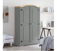 Gris Garde-robe, CLARENCE, Armoire penderie, Pour chambre, avec 2 portes, Gamme Corona pin mexicain Gris LV1338