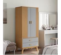 Gris Garde-robe, JILL'S, Armoire penderie, Pour chambre, OLDEN gris et marron 76,5x53x172 cm, bois massif pin LV1516