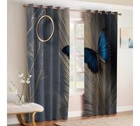 Gris Lot de 2 Rideaux Occultants Thermiques Papillon en Plumes de Luxe léger Isolants Anti Froid et Phoniques avec Œillets, Décoratifs pour Chambre ou Salon 117L X 229H cm