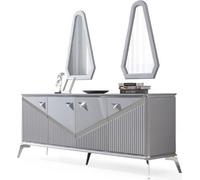 Gris moderne salle à manger ensemble 4x chaise miroir buffet étagère 9pcs