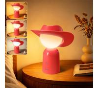 Gritin Veilleuse Chapeau de Cowboy Original Design Lampe de Chevet Tactile | Rechargeable, 3 Couleurs Douce, Gradation en Continu, Fonction Mémoire, Longue Durée Lampe de Table pour Chambre/Salon,Rouge