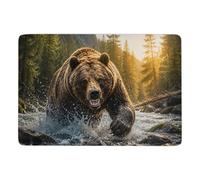 Grizzly Bear with Diamond Grill Tapis 150 x 100 cm, Doux et Antidérapant | Tapis 150 x 100 cm avec dos à points PVC antidérapants; met clairement en valeur le motif choisi; pour chambre et salon