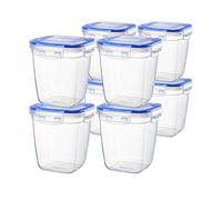 Grizzly ensemble de contenants de conservation alimentaire en plastique, 8 contenants de conservation avec couvercles, hauts, carrés, lavables au micro-ondes et au lave-vaisselle