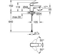 GROHE 1018550000, Standard, Chrome, Poignée de robinet, Autolubrifiant, 3/8", Cartouche en céramique