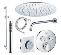 Grohe - Adema Rise ensemble de douche pluie - douche de tête Ø 25 cm - bras mural courbé 20 cm - douchette bâton - barre de douche 90 cm - chrome sw105953 SW104917 SW720552 SW496810 SW767373 SW76
