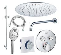 Grohe - Adema Rise ensemble de douche pluie - douche de tête Ø 25 cm - bras mural courbé 35 cm - douchette ronde - 2 fonctions - chrome SW105953/SW104917/SW720552/SW496814/SW767373/SW76