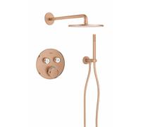 Grohe - Adema Rise Ensemble de douche pluie - rond - coude mural avec support de douchette - flexible de douche lisse - douchette à main barre - bras mural - pomme de douche principale 25cm - thermost