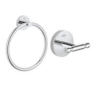 GROHE Anneau Porte-Serviette Essentials 40365001 (Import Allemagne), Chromé, Taille Unique & 40461001 BauCosmopolitan Patère Murale, Chrome