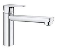 GROHE BauCurve, mitigeur de cuisine avec bec mi-haut, orientable à 140° | Mitigeur monocommande, montage sans outil, circuits d'eau sans plomb ni nickel, finition facile à nettoyer (chrome, 31715000)