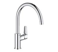 GROHE BauEdge, mitigeur cuisine, orientable 360°, bec haut, haute pression | Robinet de cuisine, limiteur de débit, montage sur évier sans outil (chrome, 31367001)
