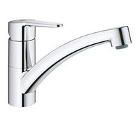 GROHE BauGo, mitigeur cuisine, orientable à 140°, bec plat, haute pression | Robinet de cuisine, limiteur de débit, montage sur évier sans outil (chrome, 31680000)