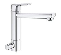 GROHE BauLoop, mitigeur de cuisine avec robinet d'arrêt, orientable à 140° | Robinet de cuisine bec mi-haut, circuits d'eau sans plomb ni nickel, mousseur facile à remplacer (chrome, 31713000)